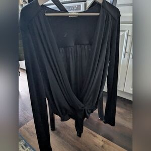 Free People Black Draped Long-Sleeve Wrap Top